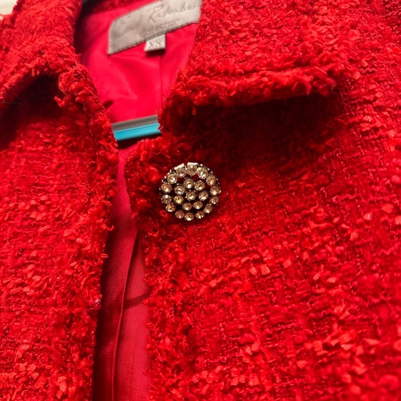 Earl Rutenberg Womens Red Textured Button Detail Cropped Tweed Jacket Size XS - Picture 8 of 9